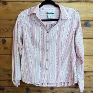 Columbia Long Sleeve Button down Blouse Pink Stripes Size Large